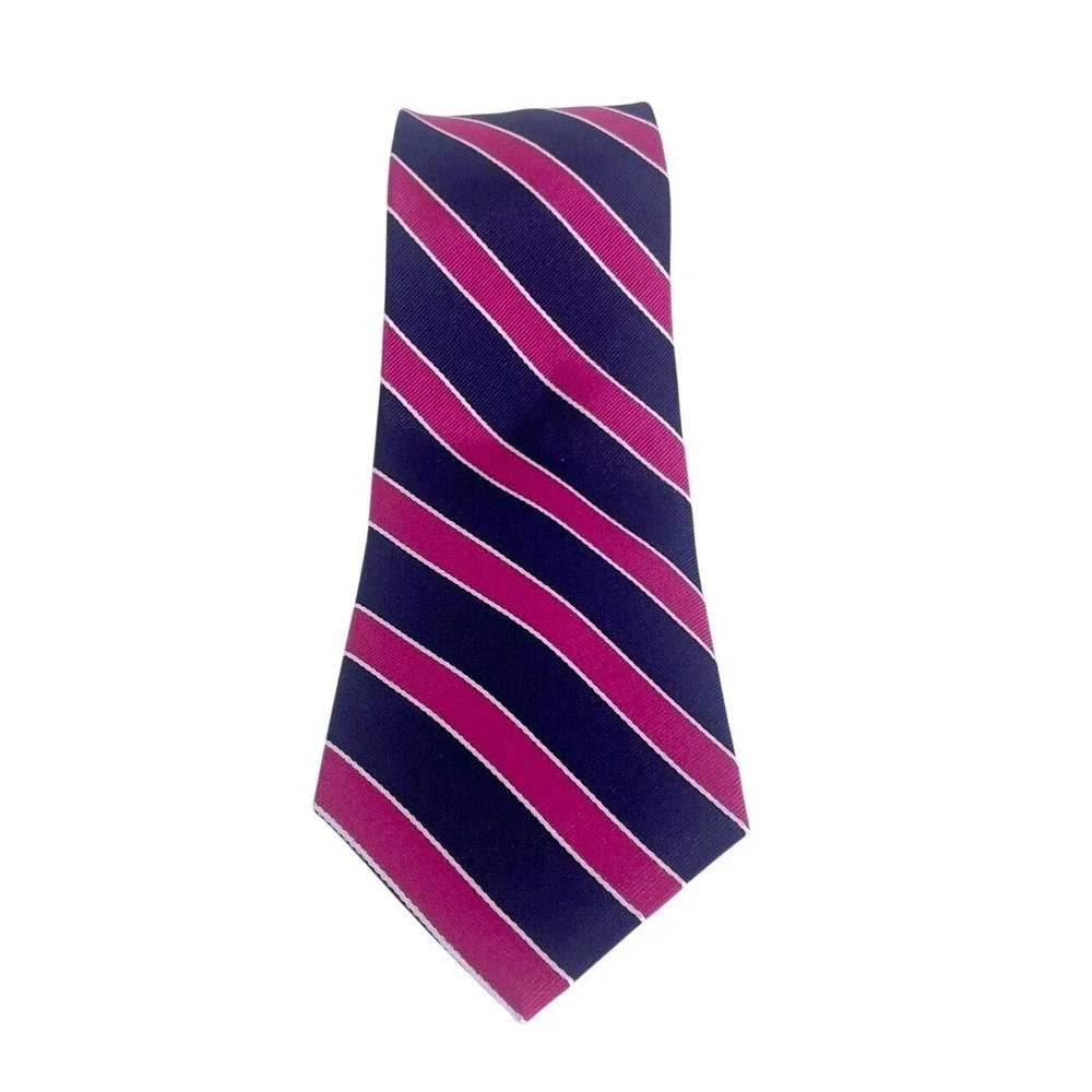 Lauren Ralph Lauren Silk‎ Repp Tie Stripe Navy Pink White Hand Made - Picture 3 of 16